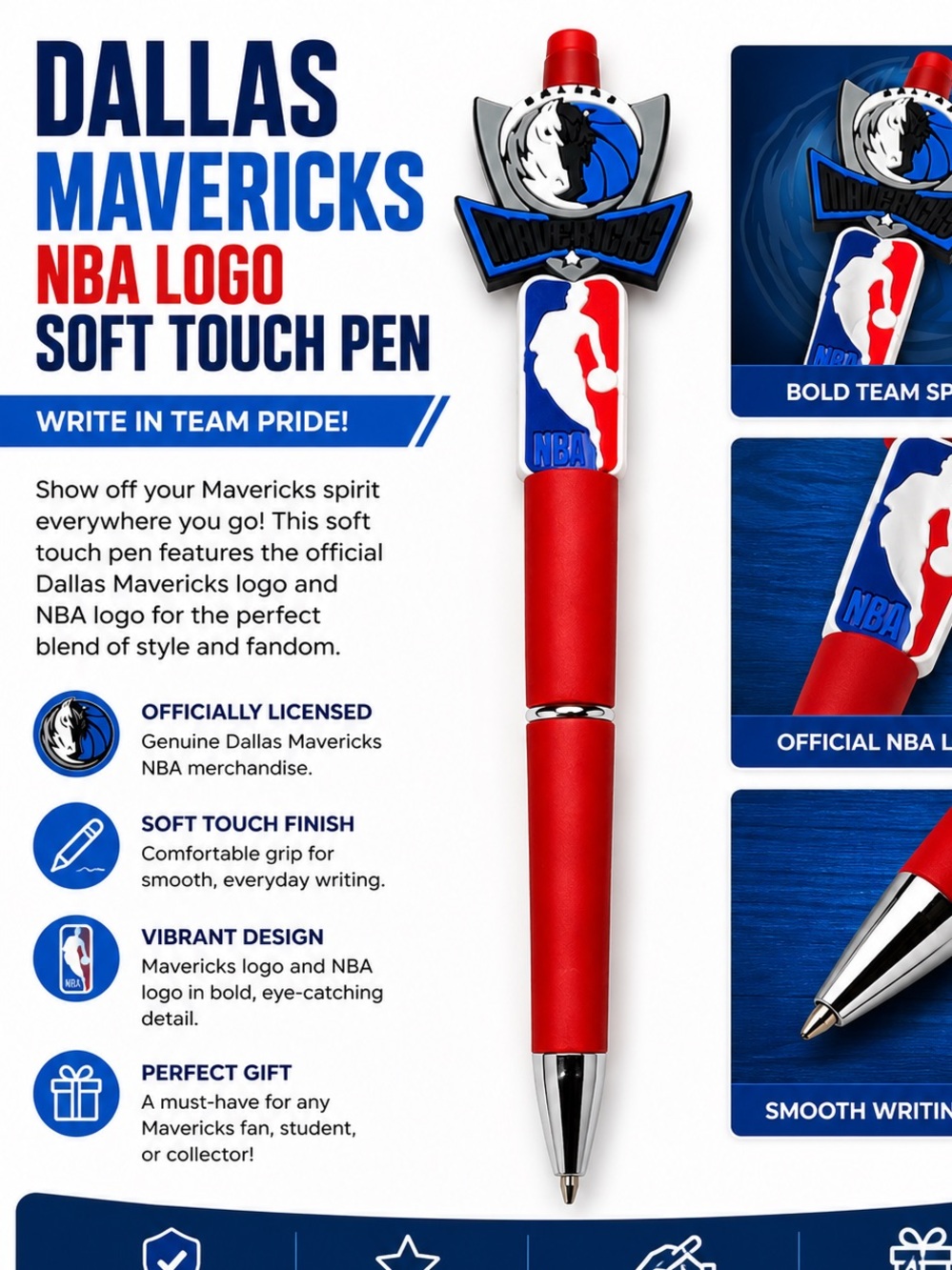 NBA Dallas Mavericks Red and Blue Soft Touch Logo Pen